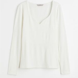 H&M White Ribbed Long Sleeve Top